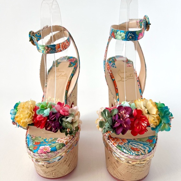 CHRISTIAN LOUBOUTIN | Arielle sevillana Floral Platform Ankle Wrap Sandals 37 38 - Picture 4 of 13